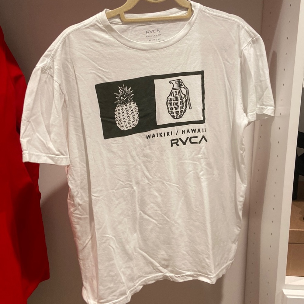 RVCA White Graphic Tee - Pineapple and Grenade Design
